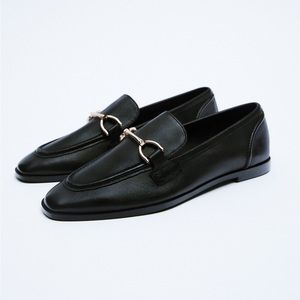 ZARA Metal Buckle Loafers Faux Leather  - Size 34 - 9